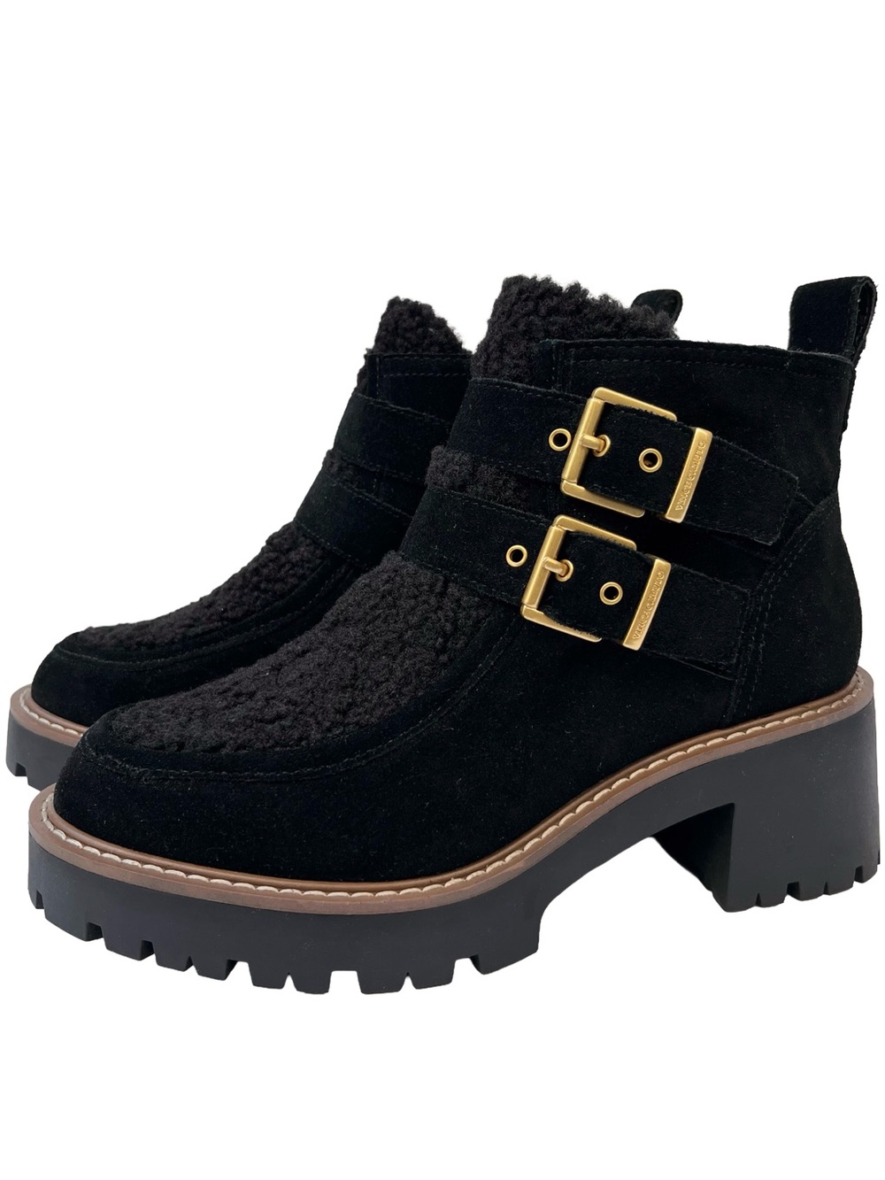 Vince Camuto Black Suede Lug Sole Boots 5 NWT
